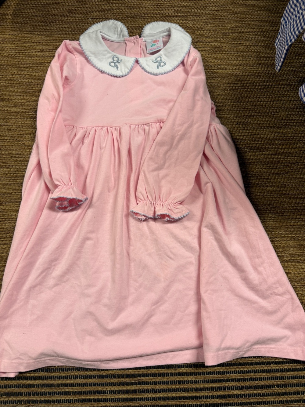 Girls Pink Long-Sleeve Dress with White Peter Pan Collar